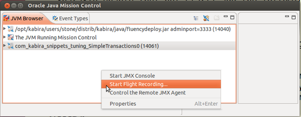 Java Mission Control, JVM Select